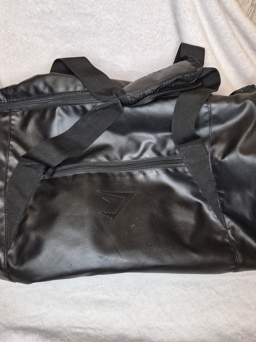 Gymshark Black Faux-Leather Travel Duffel with Front Zip Pocket